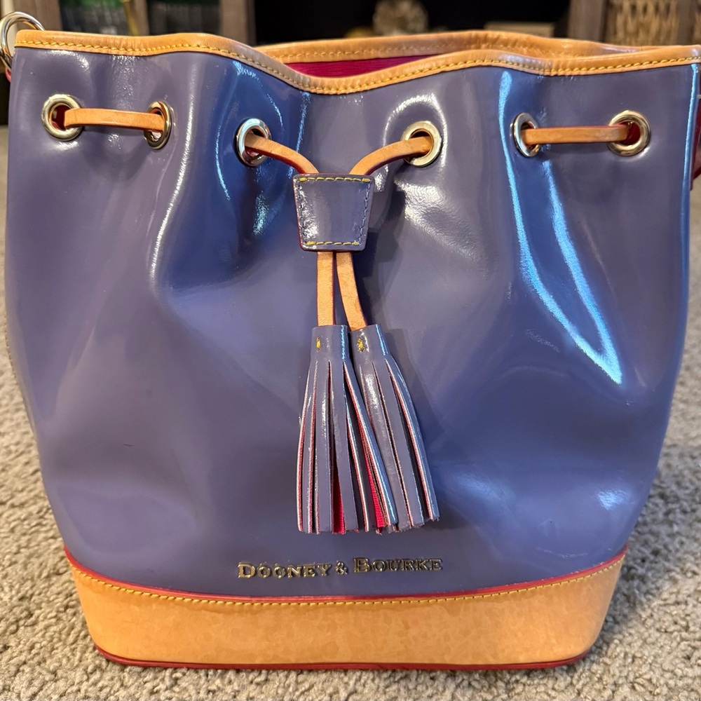 Purple Dooney & Bourke Embossed Pebble Leather Drawstring Hobo Bag